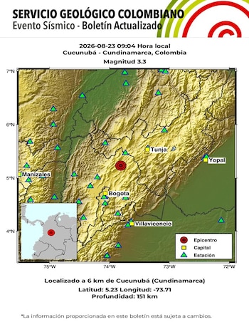 El temblor en Cucunubá, Cundinamarca, tuvo una profundidad de 151 km, de acuerdo con el reporte del SGC - crédito SGC