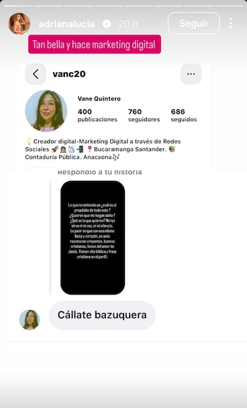 Una de las internautas la calificó como drogadicta por pensar diferente - crédito @adrianalucia/Instagram