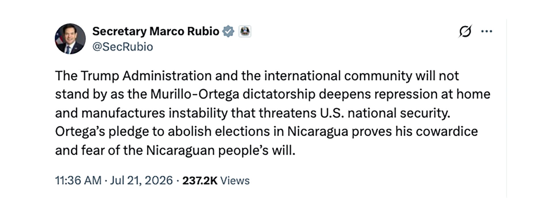 El mensaje de Marco Rubio en X