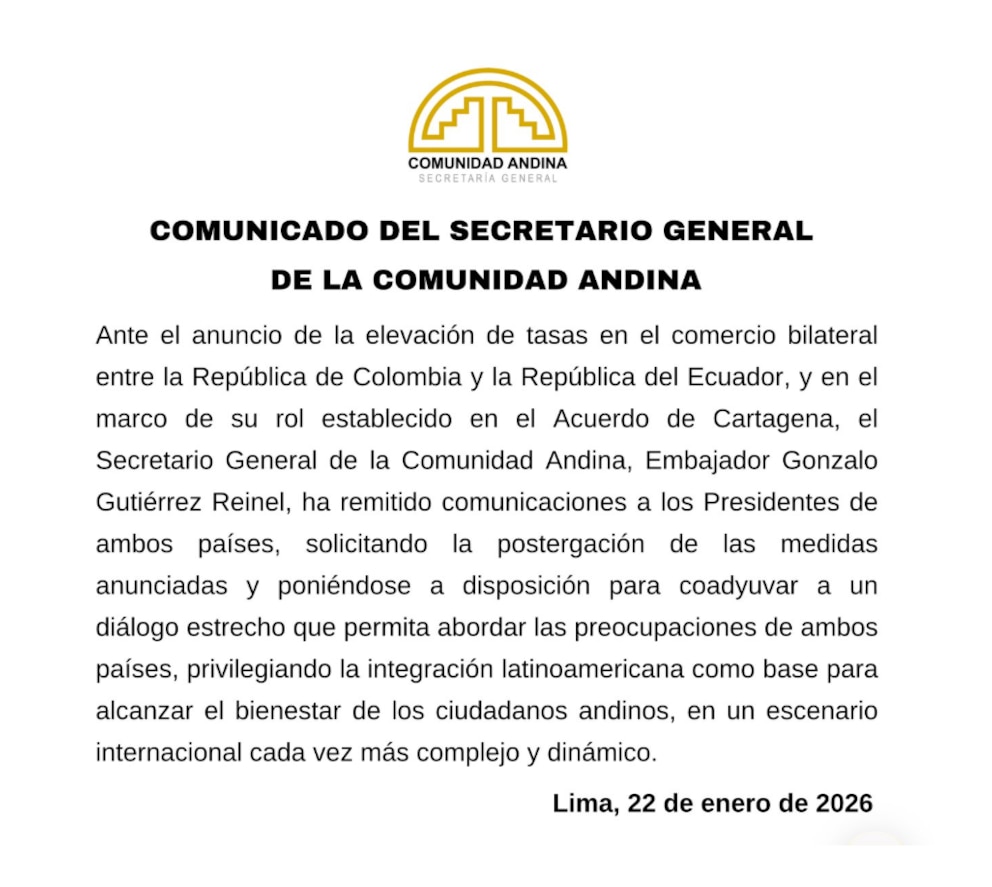 Ecuador y Colombia buscan una salida negociada para desactivar el conflicto arancelario