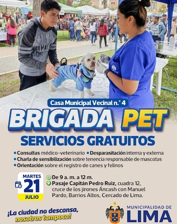Los vecinos recibirán orientación sobre el registro municipal de canes y felinos durante la jornada - Créditos: Municipalidad de Lima.