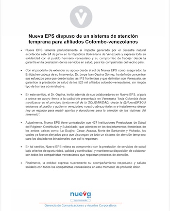 La red de Nueva EPS reúne 437 IPS en La Guajira, Cesar, Arauca, Norte de Santander y Vichada para sostener la atención médica en la frontera - crédito @NuevaEPSCol/X