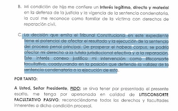 Solicitud de Sharmelí Bustíos, hija