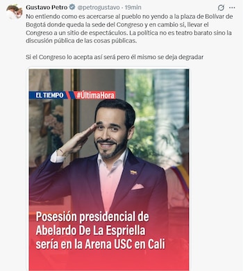 El presidente saliente señaló que la Plaza de Bolívar es un escenario ideal, puesto que congrega al pueblo - crédito @petrogustavo/X
