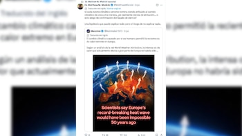 Captura de pantalla de una página web con una imagen de la Tierra mostrando Europa en tonos rojos y naranjas, con flechas blancas ascendentes y texto