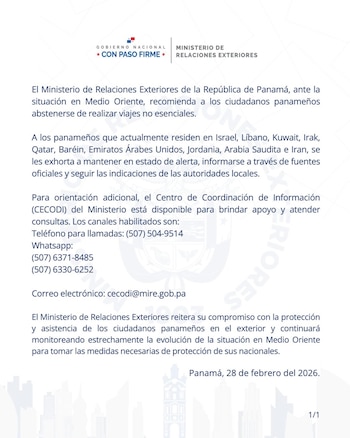 Comunicado oficial del Ministerio de