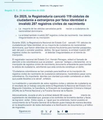 Comunicado de la Registraduría -
