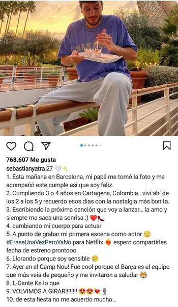 Post en Instagram de Sebastián