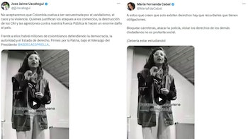 José Jaime Uscátegui afirmó que millones de colombianos defenderán la democracia y el Estado de derecho mientras María Fernanda Cabal aseguró que afectar los derechos de otros ciudadanos no puede justificarse como protesta social. - crédito X