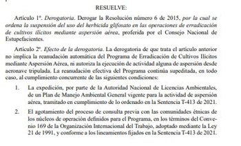 La administración de Abelardo de la Espriella tomó la decisión de eliminar la Resolución número 6 de 2015, que había prohibido el uso del herbicida glifosato en la erradicación de cultivos ilícitos mediante aspersión aérea - crédito redes sociales