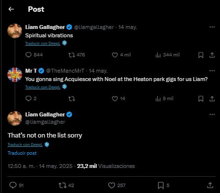 Liam Gallagher aseguró en redes que el tema