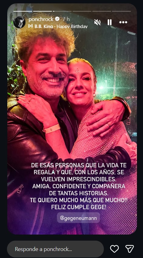 El músico Ponch se sumó a los saludos de cumpleaños para Gege Neumann con un mensaje sobre su amistad