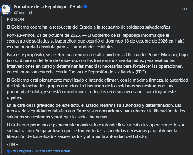 El gobierno haitiano busca a soldados salvadoreños.