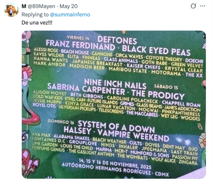 Corona Capital cartel filtrado 2025. (Captura: X)