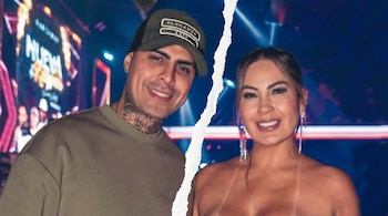 Montaje fotográfico que muestra a Paul Michael sonriendo con una gorra y a Pamela López sonriendo, separados por un desgarro vertical en el centro.
