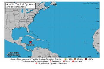 El NHC advierte sobre el Potencial Ciclón Tropical Diecinueve en el Caribe, que podría convertirse en tormenta tropical Sara en 48 horas. (NHC)