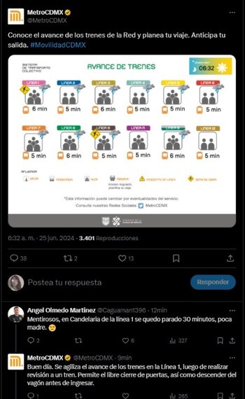 El Metro de CDMX informó que hay marcha lenta en 10 líneas. | Captura de pantalla