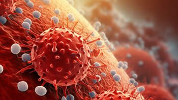 Célula cancerosa roja dentro de