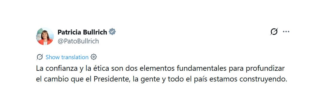 Patricia Bullrich se manifestó de manera más críptica