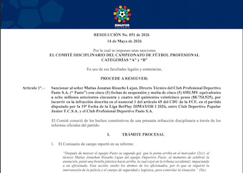 El ente deportivo consideró el acto de Risueño como reincidente y lo calificó como sanción ejemplar para el entrenador del Deportivo Pasto.-crédito Dimayor