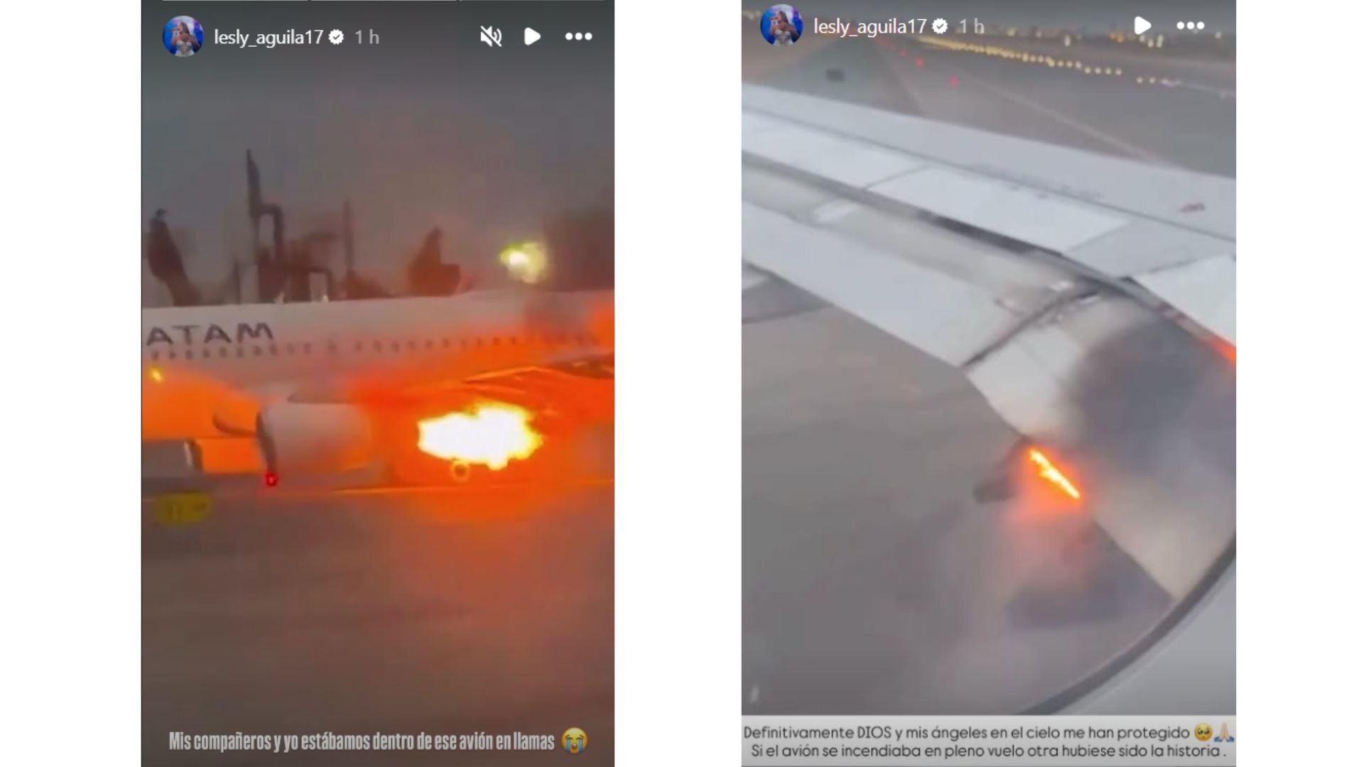 Dos publicaciones de la cantante Lesly Águila registran el fuego en el avión de LATAM durante el accidente ocurrido en el Aeropuerto Internacional Jorge Chávez.