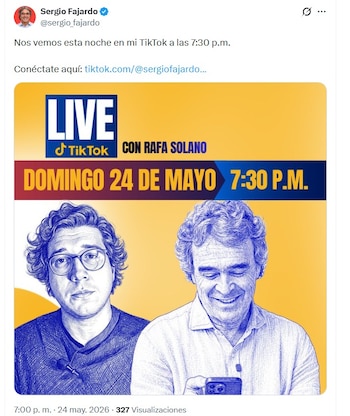Sergio Fajardo cerrará su campaña presidencial mediante un 'live' desde TikTok - crédito @sergio_fajardo/X