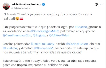 Julián Sánchez Perico Jr. afirmó que el proyecto representa una nueva alternativa de movilidad para los habitantes de Soacha - crédito Julián Sánchez Perico Jr/X