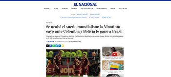 Otro de los diarios más importantes de Venezuela mostró como decepción el final de Venezuela en estas Eliminatorias camino al Mundial de Norteamérica 2026 - crédito El Nacional