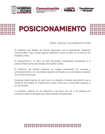 Comunicado Oficial del Gobierno de Puebla.