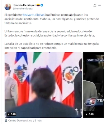Honorio Henríquez defendió a Álvaro Uribe frente a las críticas de Enrique Gómez sobre su identidad ideológica y el tamaño del Estado - crédito @honohenriquez/X