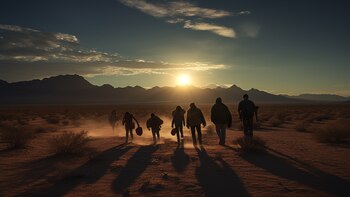 Migrantes cruzando el desierto en