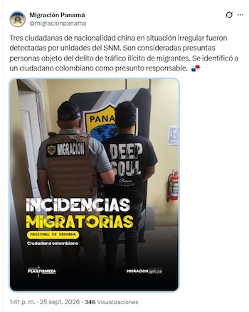 Migración Panamá confirmó que las tres mujeres chinas carecían de registro de ingreso legal al país - créito Migración Colombia
