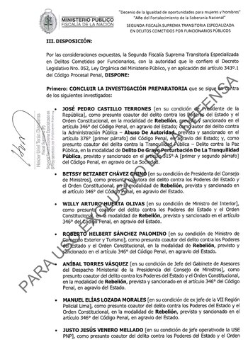 Culminan investigación preparatoria contra Pedro