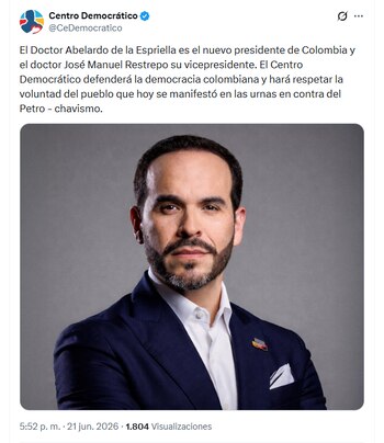 El partido político felicitó a Abelardo de la Espriella y José Manuel Restrepo - crédito @CeDemocrático/X