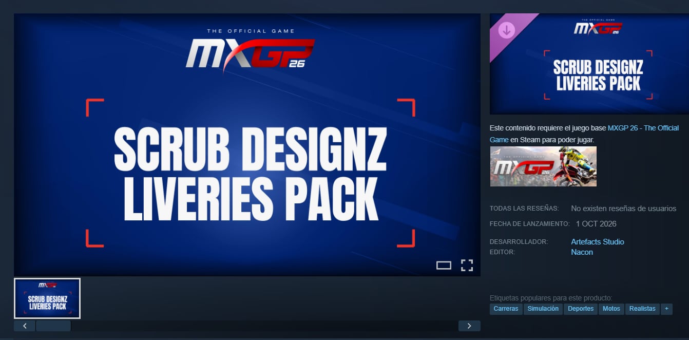MXGP 26 - Scrubdesignz Liveries incluye seis decoraciones de SCRUB Designz para personalizar motocicletas. (Steam)