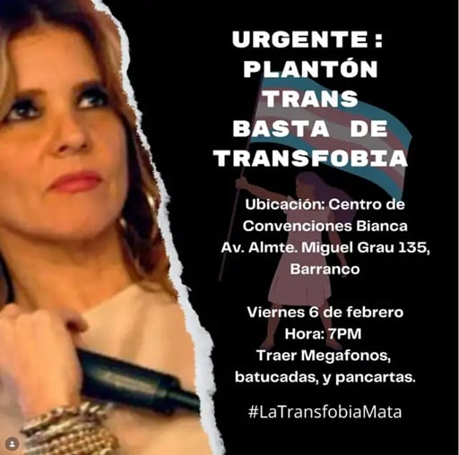 Colectivo trans convoca plantón contra la transfobia tras comentarios de Johanna San Miguel.