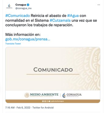 La CONAGUA informó que el