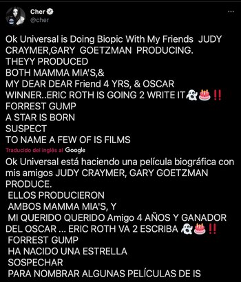 Cher anunció que Universal ya