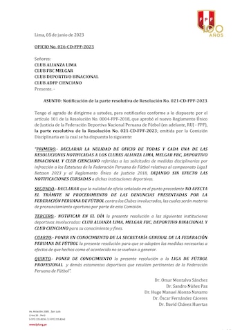FPF anuló notificaciones contra Alianza
