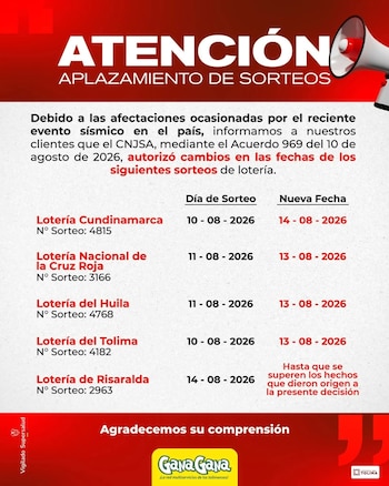 Loterías aplazadas por el terremoto en el país - crédito Gana Gana / Facebook
