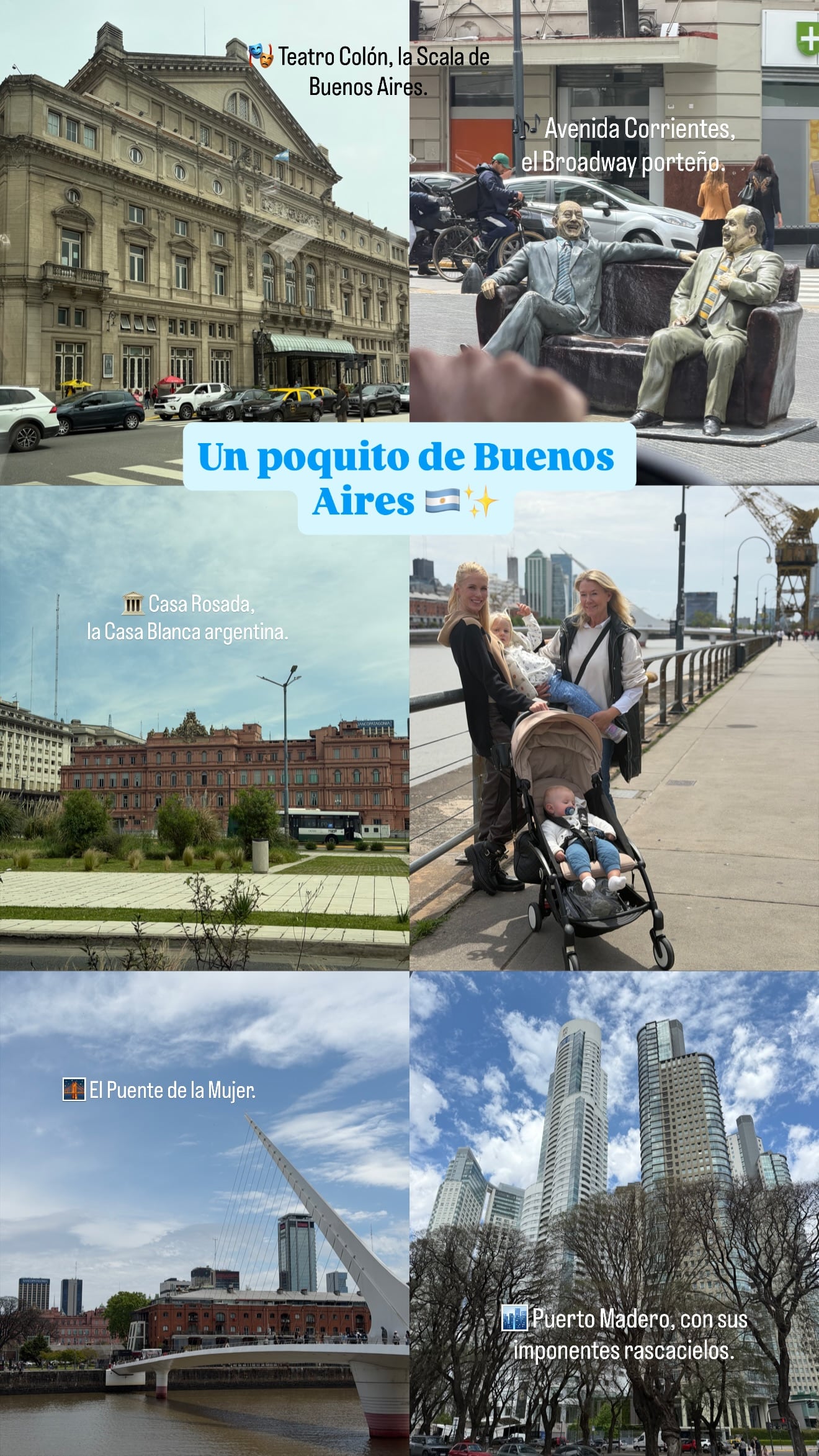 La pareja de Maxi López recorrió el Teatro Colón, la Avenida Corrientes, la Casa Rosada, Puerto Madero y el Puente de la Mujer, y compartió las postales en sus redes bajo el título