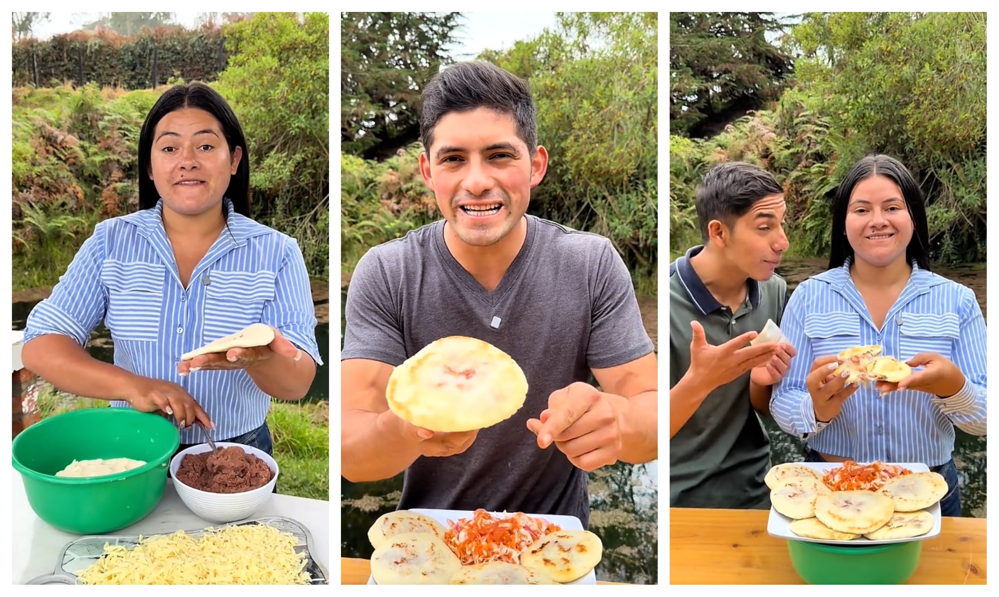 Los Escahcaitos enseñan a preparar pupusas salvadoreñas desde el campo colombiano (Composición fotográfica Infobae)
