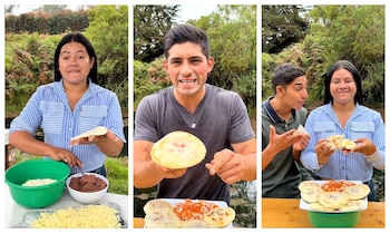 Los Escahcaitos enseñan a preparar pupusas salvadoreñas desde el campo colombiano (Composición fotográfica Infobae)