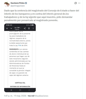 Gustavo Petro reaccionó al fallo con fuertes críticas contra el magistrado ponente del caso - crédito @petrogustavo/X