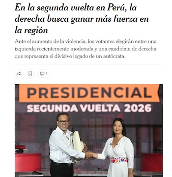 The New York Times: Perú enfrenta una reñida segunda vuelta marcada por la incertidumbre y la división política. (Foto captura: The New York Times)