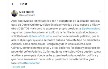 Alejandro Toro rechazó la presunta