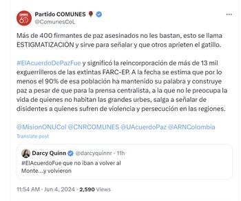 Partido Comunes cuestionó estigmatización de