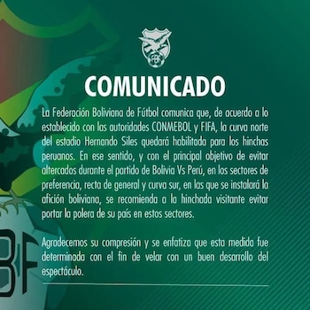 El comunicado publicado por la Federación Boliviana de Fútbol (FBF). (Foto: FBF_BO)