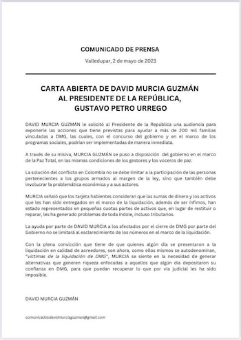 Carta David Murcia Guzmán