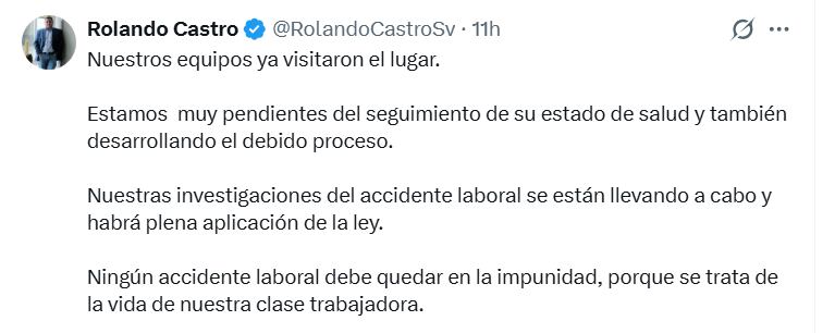El Ministerio de Trabajo abrió una investigación para deducir responsabilidades por el accidente laboral. (Foto cortesía redes sociales)